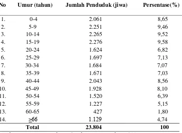 Tabel 4. Distribusi Penduduk Menurut Kelompok Umur di Desa Terjun                             Tahun 2012