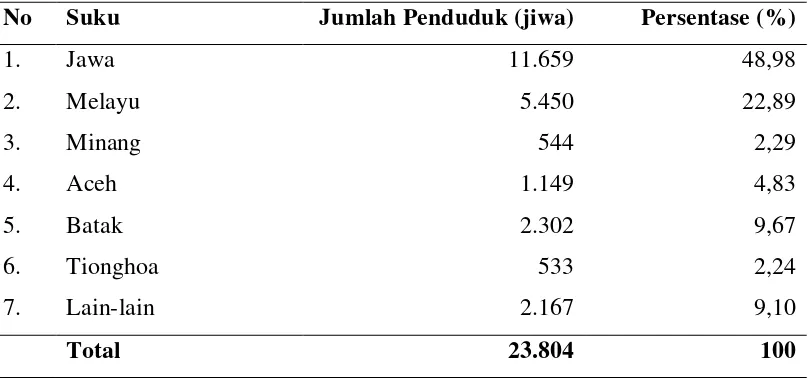 Tabel 6. Distribusi Penduduk Berdasarkan Etnis Tahun 2012 
