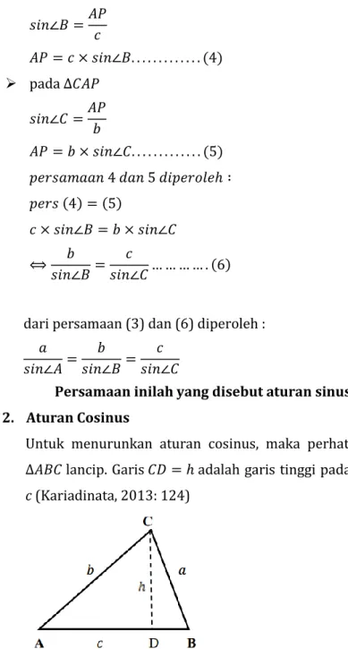 Gambar 2.2 Segitiga  ABC aturan cosinus 