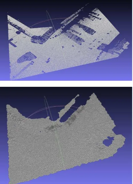 Figure 3. MMS point cloud (top) & MMS point cloud after classification (bottom) 