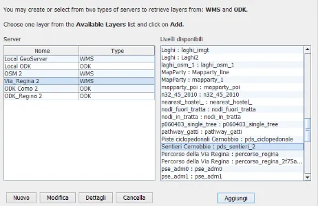 Figure 6. Form to connect transparently to any WMS or ODK server available on the network  