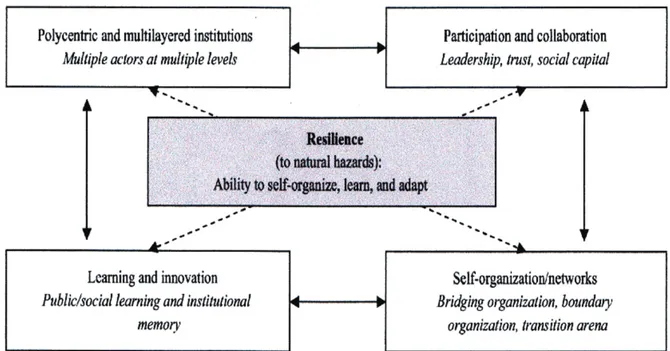 Gambar 1. Interlinkages between Key Characteristics of Adaptive Government in Relation to Building Resillience