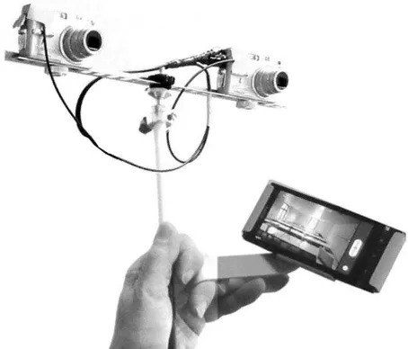Figure 7. X-Lite carbon telescope staff carrying WLAN capable stereo-cameras with smartphone App based remote control (technical study, partly carried out by St