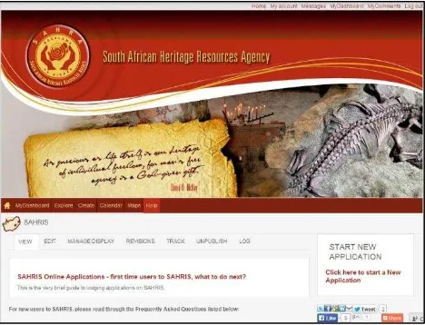 Figure 1: SAHRIS landing page at www.sahra.org.za/SAHRIS