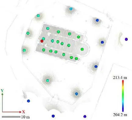 Figure 5 shows the complete point cloud of the church spatially resampled at 1 cm. Based on this point cloud, it is already possible for archaeologists working on the church to study the internal and external envelopes of the church considering for example