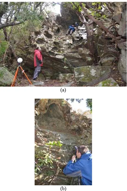 Figure 3. Upper part of the rock-shelter (dome) showing the parietal representations and the location of two scale bars (photo P
