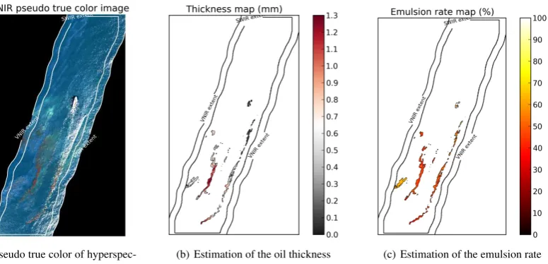 Figure 9: Application of our method on hyperspectral data acquired by Actimar during the controlled oil discharges organized by theNOFO