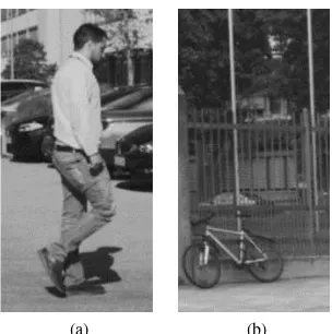 Figure 8: Image cutouts used to train the pedestrian detector: a)positive cutout showing a pedestrian, b) negative cutout showingno pedestrians.