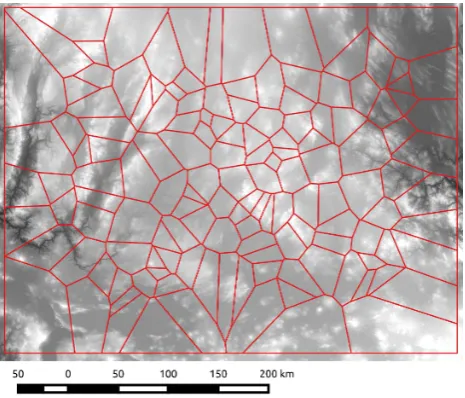 Figure 1 shows the ﬁrst conﬁguration of the 140 spatial unitsabove the digital elevation model.