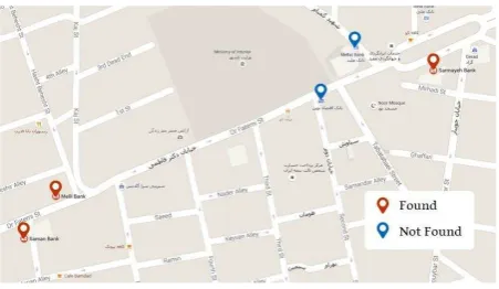 Figure 1. Result of Search “Fatemi-Bank” in Google Maps 