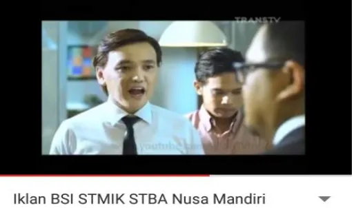 Gambar 2. Cuplikan Iklan BSI STMIK Nusa Mandiri, Sumber: Youtube  