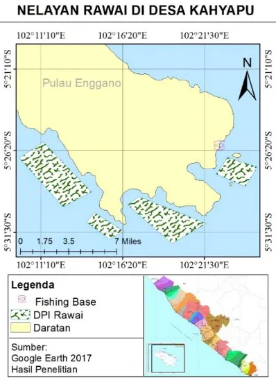 Gambar 1 Peta Daerah Penangkapan Ikan nelayan Rawai di Desa Kahyapu, Pulau Enggano 