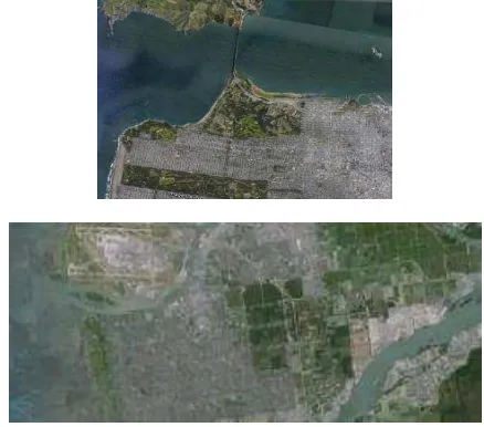 Fig.1. Google earth images of the study areas, San Francisco (Left), Vancouver (Right)