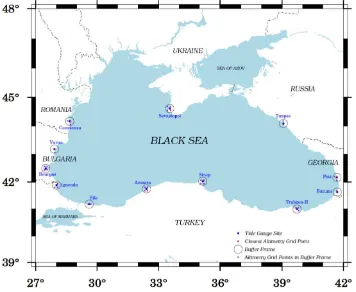 Table 1. Tide gauge sites along the Black Sea coast (1 and 2 refer the sites from PSMSL and TUDES respectively) 