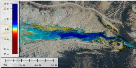 Figure 5. Terrain changes between 2010 and 2015 in the upper  zone of the lake.  