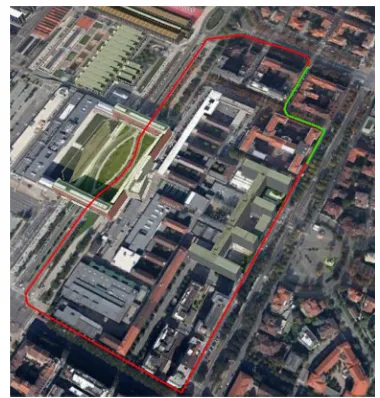 Figure 1. In red: vehicle’s trajectory, in green: portion of  trajectory analyzed 