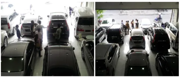 Foto  4  dan  5  :  Para  karyawan  sedang  menawarkan  atau  memperlihatkan mobil kepada customer 