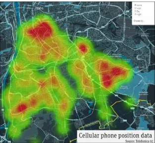 Figure 3. Example of geo-information product derived from near-real-time mobility service based on cell phone data