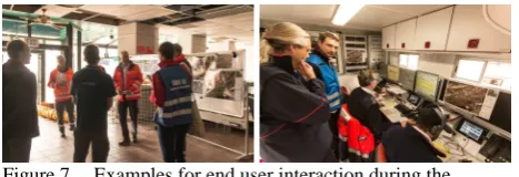 Figure 7. Examples for end user interaction during the  experiments: (left) discussions and debriefing, 