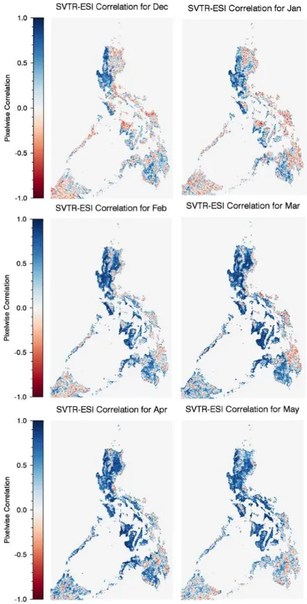 Figure 2.  Correlation maps of SVTR and ESI during dry months 