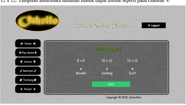 Gambar 9 Antarmuka Form Level  3.2.5  Antarmuka Form Game Othello Level Mudah 