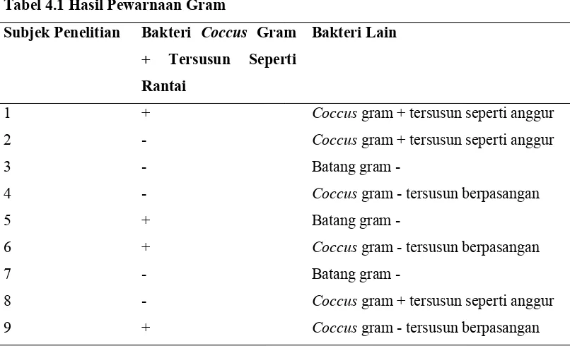 Tabel 4.1 Hasil ฀ewarnaan Gram
