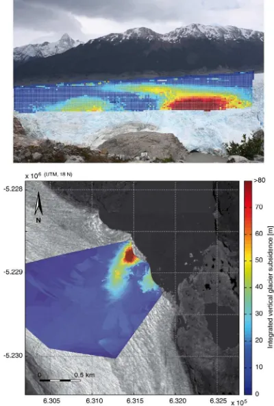 Figure 9 shows the glacier surface subsidence integrated over 35 days during the GLOF period in January 2010 (Jan