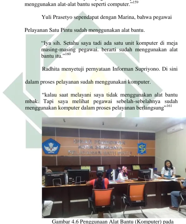 Gambar 4.6 Penggunaan Alat Bantu (Komputer) pada      Pelayanan Satu Pintu di Dinas Pendidikan Kota Surabaya
