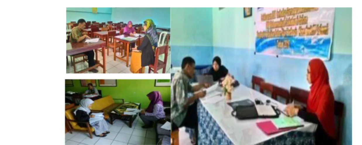 Gambar 2. Pendampingan terhadap Guru-Guru Matematika SMP Muhammadiyah 1 Kota  Sukabumi dan SMP Muhammadiyah 6 Sukaraja dalam Menyusun Bahan Ajar Matematika 
