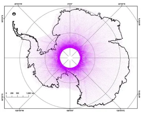 Figure 1. Location of times series locations in Antarctica gener-ated by SERAC at ICESat ground track crossovers.