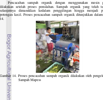 Gambar 14. Proses pencacahan sampah organik dilakukan oleh pengelola Bank 