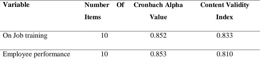 Table 3.2: Cronbach alpha results (Reliability)  