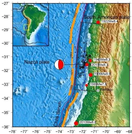 Figure 1. Tectonic setting of 2015 Chile Mw8.3 event. Black 
