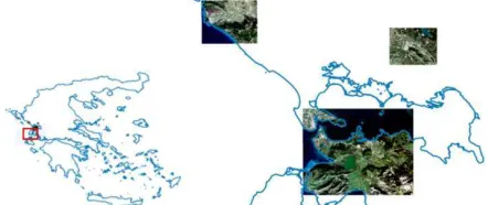 Figure 1. Relative location and size of the Sentinel-2 datasets of  the three study areas