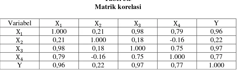 Tabel 3.5 Matrik korelasi 