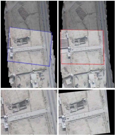 Figure 1: Video mosaics of the example scene access pointvious overﬂight with selected frame (blue, left) corresponding tothe new frame (red, right) in the current overﬂight