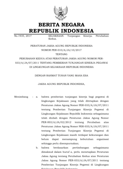 BERITA NEGARA REPUBLIK INDONESIA No.1935, 2017 KEJAKSAAN. Tunjangan ...