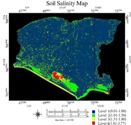 Figure 5. Soil salinity map according to global standard salinity ranges. 