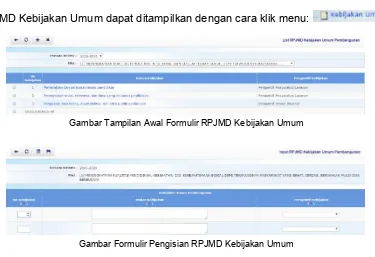 Gambar Tampilan Awal Formulir RPJMD Kebijakan Umum