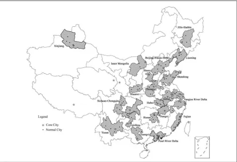 Figure 3 Distribution of the mega-city regions in China 