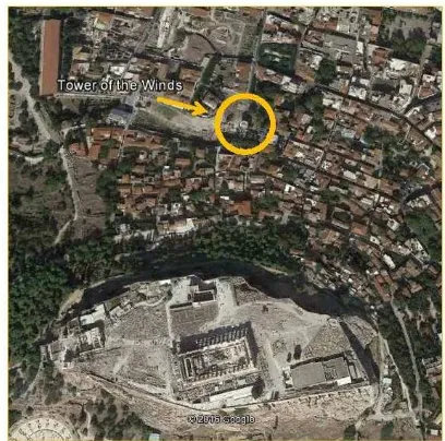 Figure 1: The location of the Tower of Winds in relation to the  Acropolis hill 