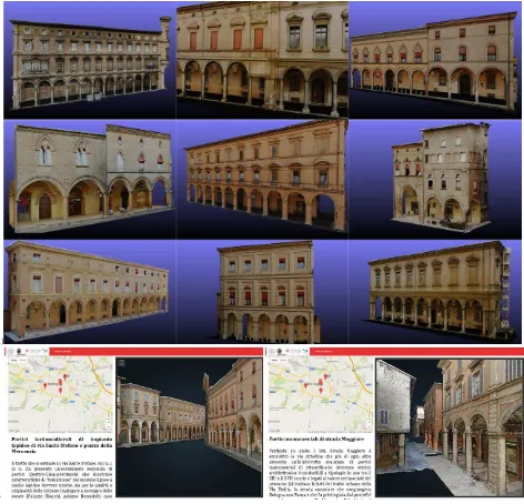 Figure 8: Examples of porticoes digitized using the presented methodology, shown as mesh models (a) and inside the point-based web viewer (c)