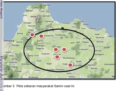 Gambar 3  Peta sebaran masyarakat Samin saat ini 