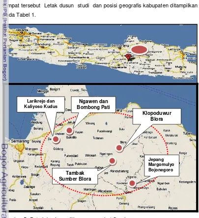 Gambar 5  Peta lokasi penelitian  masyarakat Samin  
