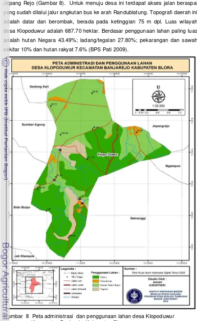 Gambar  8  Peta administrasi  dan penggunaan lahan desa Klopoduwur 