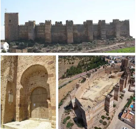 Figure 3. Berrueco Castle (XIIIrd century). Left: aerial view; Right: original battlements and wall-walk