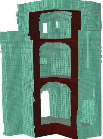Figure 8. Voxel model: a section cut shows the different floors  and their vaults 