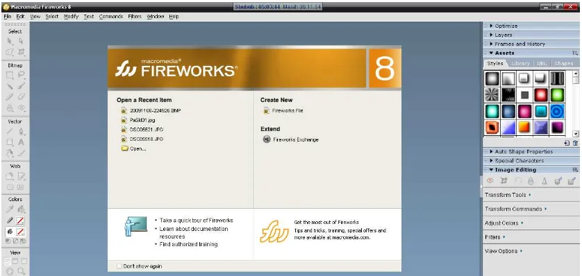 Gambar 2.2 Halaman Depan Macromedia Fireworks 8 