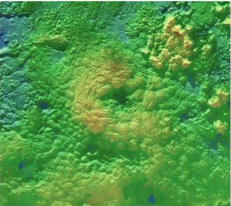 Figure 5. Portion of Charon topographic map showing part of margin of Vulcan Planum, which forms the palin to the bottom the equatorial trough and fracture system along the northern of the image