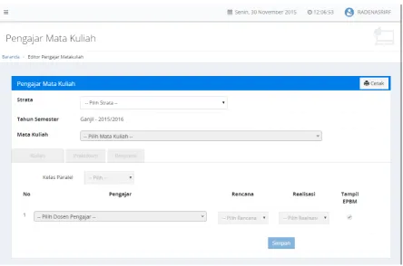 Gambar 5 Halaman Input Pengajar Matakuliah 